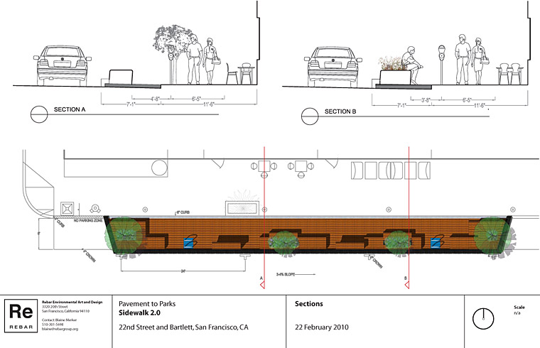 22nd Street Parklet (Sections). Image by Rebar Group.
